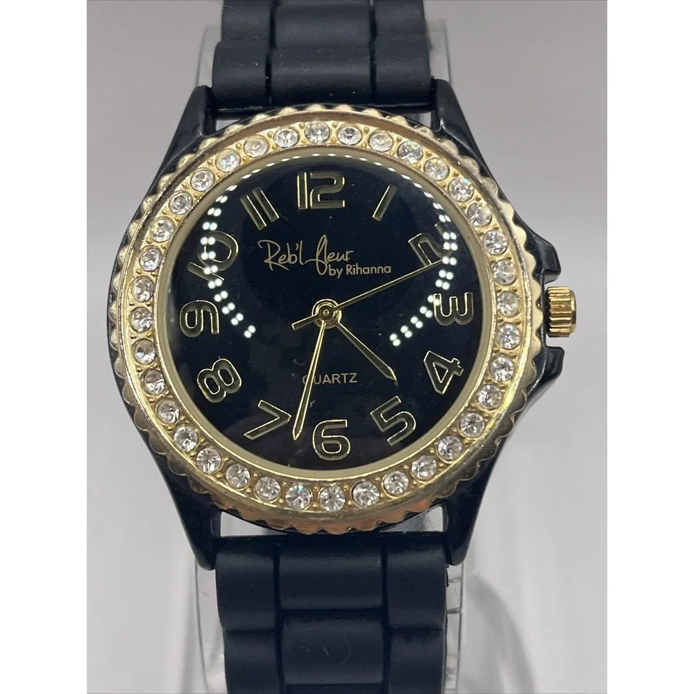 Reb'L Fleur by Rihanna Quartz Watch Black Silicone Band- New Battery‎